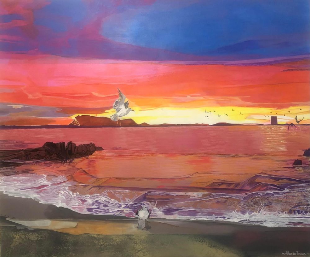 Sala bianca di galleria con le opere di Alex Da Torres appese alle pareti