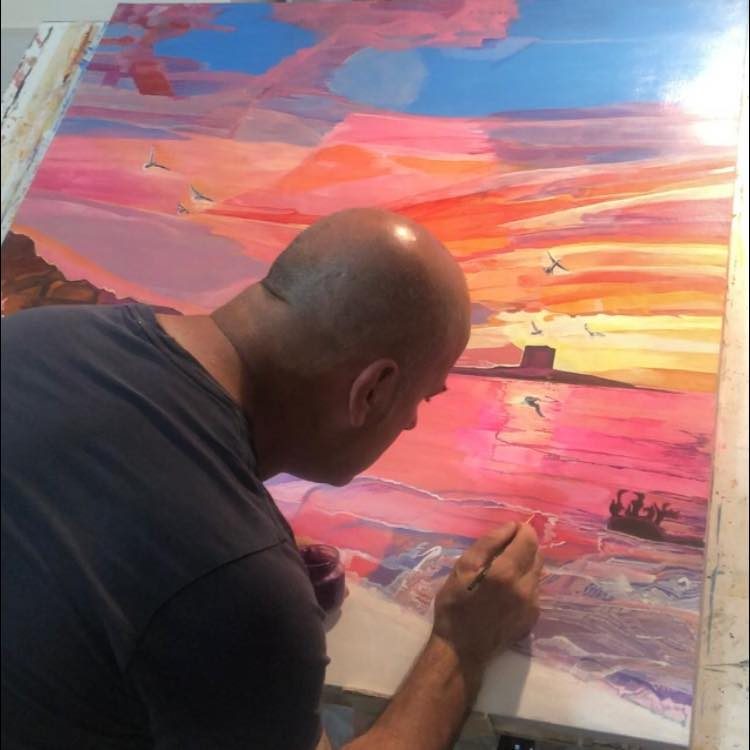 Alex Da Torres al lavoro su una tela
